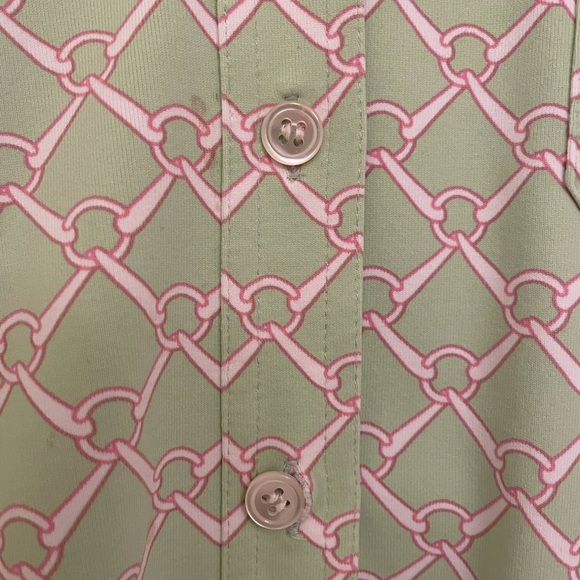 J Mclaughlin green chainlink short sleeve collared button front top medium - Picture 10 of 11